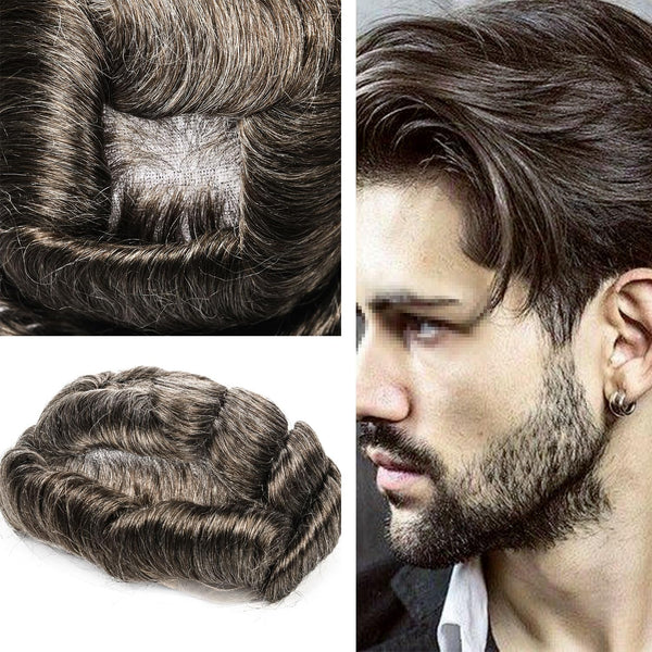 Human Hair Men's Hair Replacement System Full Swiss Lace Front Undetectable Breathable Men's Toupee (5# Medium Light Brown, 8x10-100% Light Med-Light Density)