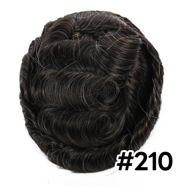 Menn toupee hårsystem menneskehår erstatning for menn 0,04 mm ultra tynn hud toupee for menn v-looped hårstykke (220# mørkest brun med 20% grå, 8x10 "-100% lys med-lys tetthet)