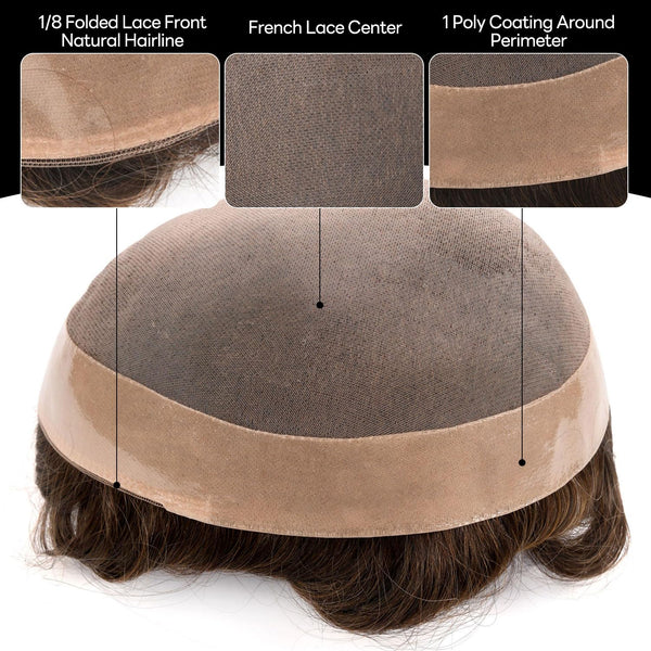 Generic Hair System For Men Toupee Fine Mono Hair Piece European Human Hair Replacement NPU Skin Around Toupee For Men (5# Medium Light Brown, 8x10""-120% Medium Light to Medium Density)