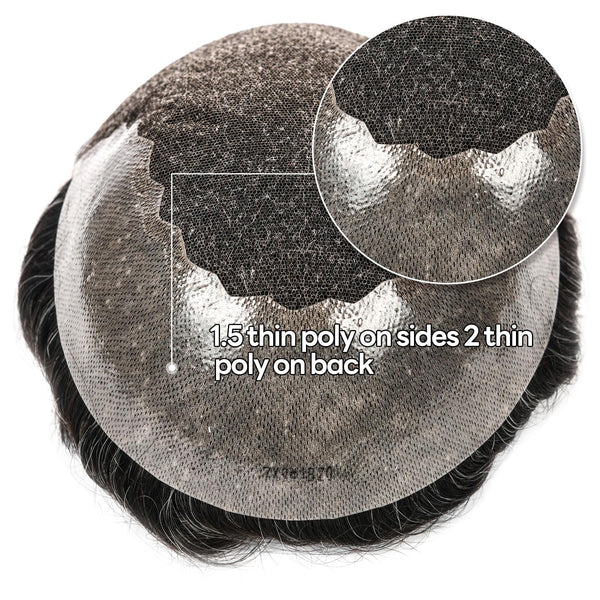 Swiss Lace Toupee for Men Hairpiece European Humanhair Replacement System Lace Front Men Toupee BleachedKnot Hairpiece. (320# Dark Brown with 20% Grey, 6x8"-100% Light Med-Light Density)