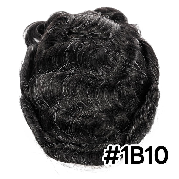 Menn toupee hårsystem menneskehår erstatning for menn 0,04 mm ultra tynn hud toupee for menn v-looped hårstykke (220# mørkest brun med 20% grå, 8x10 "-100% lys med-lys tetthet)