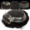 Toupee for menn hår erstatningssystem sveitsisk blonder menn toupee europeisk menneskehår hd blonder hårsystem poly hud pu rundt menn hårstykke. (Nr. 1 Jet Black, 7x9 "-100% Light Med-Light Density)