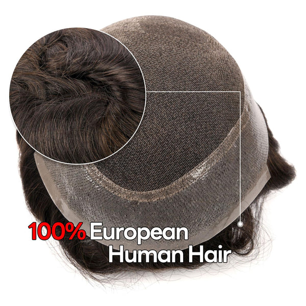 Generic French Lace Mens Toupee Poly Pu Around Toupee for Men Hair Piece European Human Hair Replacement System (17# Dark Ash Blonde, 7x9""-120% Medium Light to Medium Density)