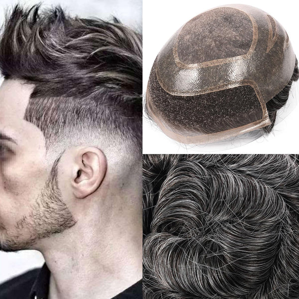 Generisk toupee for menn hårsystem fransk blonder front herre toupee europeisk menneskehår stykke fint mono hår erstatningssystem (1b# av svart, 8x10 ""-120% middels lys til middels tetthet)