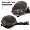 Toupee for menn hår erstatningssystem sveitsisk blonder menn toupee europeisk menneskehår hd blonder hårsystem poly hud pu rundt menn hårstykke. (Nr. 1 Jet Black, 7x9 "-100% Light Med-Light Density)
