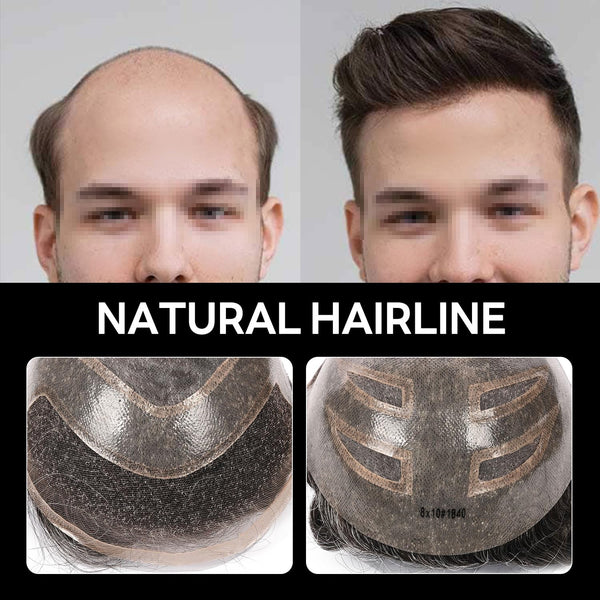 Generisk toupee for menn hårsystem fransk blonder front herre toupee europeisk menneskehår stykke fint mono hår erstatningssystem (1b# av svart, 8x10 ""-120% middels lys til middels tetthet)