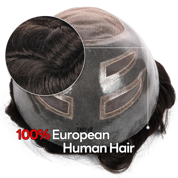 Generisk toupee for menn hårsystem fransk blonder front herre toupee europeisk menneskehår stykke fint mono hår erstatningssystem (1b# av svart, 8x10 ""-120% middels lys til middels tetthet)