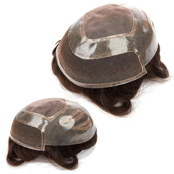 Generisk toupee for menn hårsystem fransk blonder front herre toupee europeisk menneskehår stykke fint mono hår erstatningssystem (1b# av svart, 8x10 ""-120% middels lys til middels tetthet)