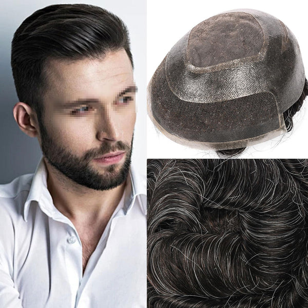 Mens Toupee Human Hair Pieces Wigs Durable Hair Replacement Systems for Men Wigs Fine Mono