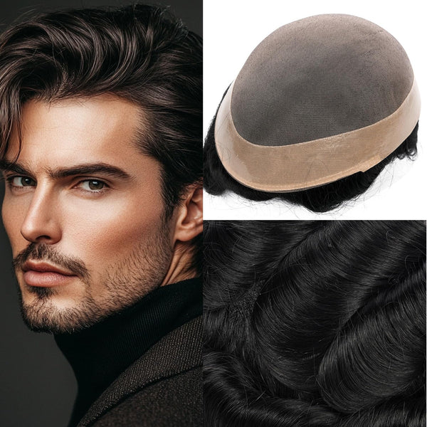 Generic Hair System For Men Toupee Fine Mono Hair Piece European Human Hair Replacement NPU Skin Around Toupee For Men (5# Medium Light Brown, 8x10""-120% Medium Light to Medium Density)