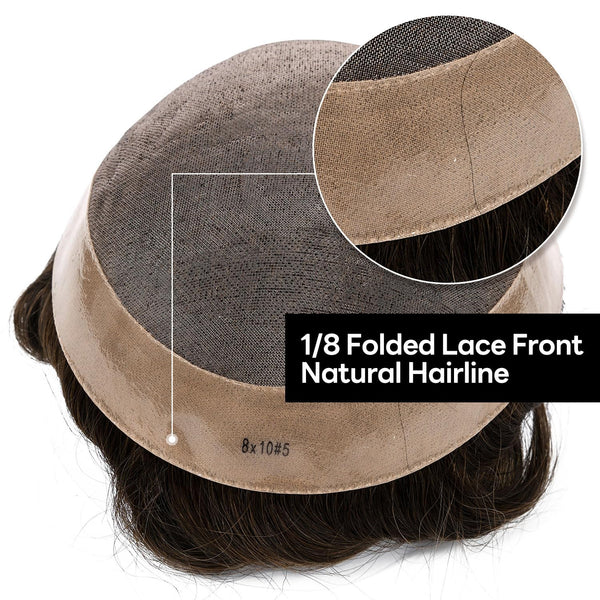 Generic Hair System For Men Toupee Fine Mono Hair Piece European Human Hair Replacement NPU Skin Around Toupee For Men (5# Medium Light Brown, 8x10""-120% Medium Light to Medium Density)