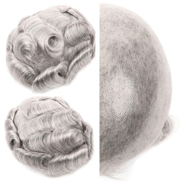 Menn toupee hårsystem menneskehår erstatning for menn 0,04 mm ultra tynn hud toupee for menn v-looped hårstykke (220# mørkest brun med 20% grå, 8x10 "-100% lys med-lys tetthet)