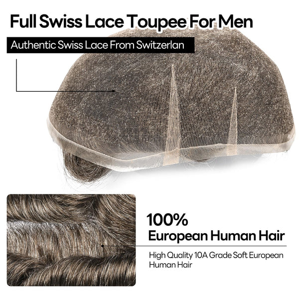 Human Hair Men's Hair Replacement System Full Swiss Lace Front Undetectable Breathable Men's Toupee (5# Medium Light Brown, 8x10-100% Light Med-Light Density)