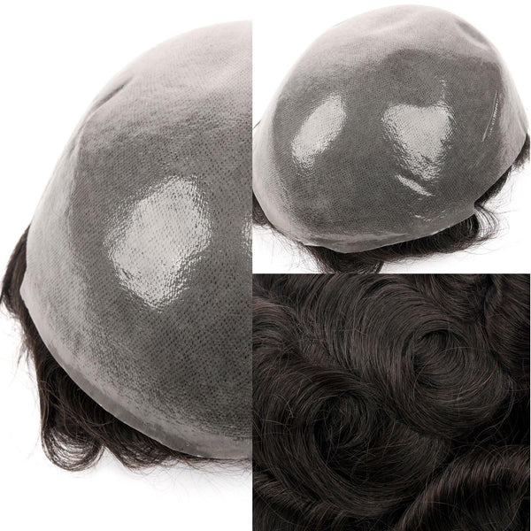 Menn toupee hårsystem menneskehår erstatning for menn 0,04 mm ultra tynn hud toupee for menn v-looped hårstykke (220# mørkest brun med 20% grå, 8x10 "-100% lys med-lys tetthet)