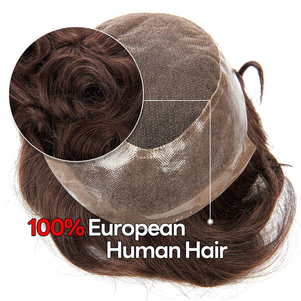 Generic French Lace Mens Toupee Poly Pu Around Toupee for Men Hair Piece European Human Hair Replacement System (17# Dark Ash Blonde, 7x9""-120% Medium Light to Medium Density)