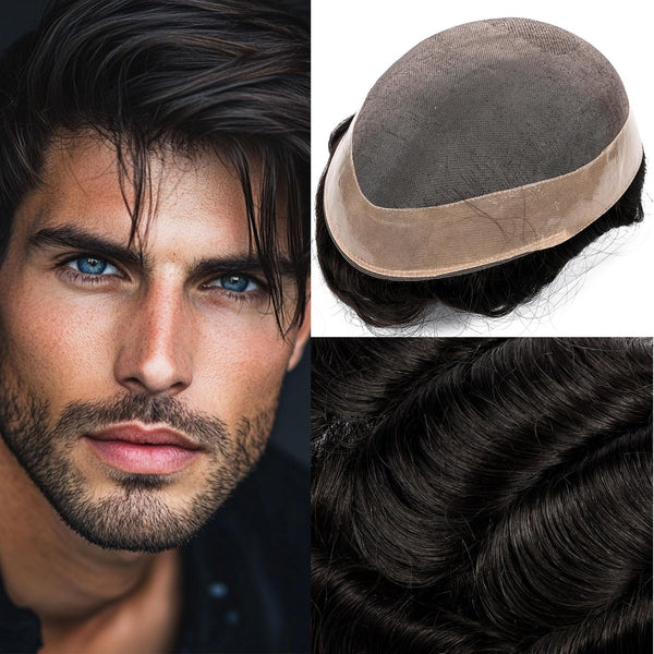 Generic Hair System For Men Toupee Fine Mono Hair Piece European Human Hair Replacement NPU Skin Around Toupee For Men (5# Medium Light Brown, 8x10""-120% Medium Light to Medium Density)