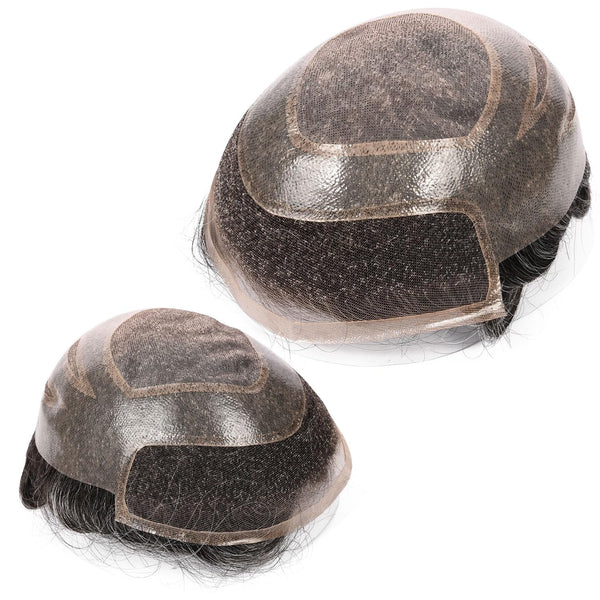 Generisk toupee for menn hårsystem fransk blonder front herre toupee europeisk menneskehår stykke fint mono hår erstatningssystem (1b# av svart, 8x10 ""-120% middels lys til middels tetthet)