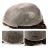 Menn toupee hårsystem menneskehår erstatning for menn 0,04 mm ultra tynn hud toupee for menn v-looped hårstykke (220# mørkest brun med 20% grå, 8x10 "-100% lys med-lys tetthet)