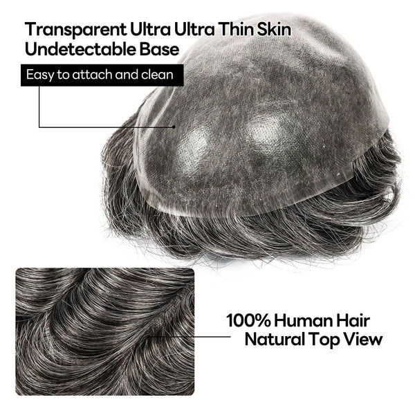 Menn toupee hårsystem Ultra tynn hudhårstykke europeisk menneskehår erstatning 0,02-0,10 mm v-loop toupee for menn. (2# Darkest Brown, 8x10-0.06mm-0.08mm V-loop)