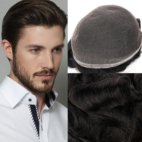 Human Hair Men's Hair Replacement System Full Swiss Lace Front Undetectable Breathable Men's Toupee (5# Medium Light Brown, 8x10-100% Light Med-Light Density)