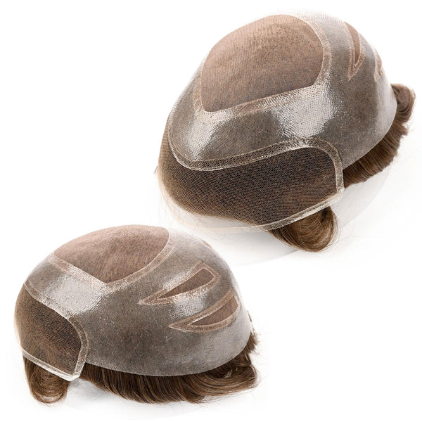 Generisk toupee for menn hårsystem fransk blonder front herre toupee europeisk menneskehår stykke fint mono hår erstatningssystem (1b# av svart, 8x10 ""-120% middels lys til middels tetthet)