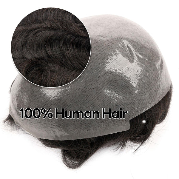 Menn toupee hårsystem menneskehår erstatning for menn 0,04 mm ultra tynn hud toupee for menn v-looped hårstykke (220# mørkest brun med 20% grå, 8x10 "-100% lys med-lys tetthet)