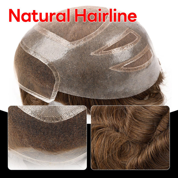 Generisk toupee for menn hårsystem fransk blonder front herre toupee europeisk menneskehår stykke fint mono hår erstatningssystem (1b# av svart, 8x10 ""-120% middels lys til middels tetthet)