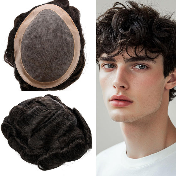 Generic Hair System For Men Toupee Fine Mono Hair Piece European Human Hair Replacement NPU Skin Around Toupee For Men (5# Medium Light Brown, 8x10""-120% Medium Light to Medium Density)