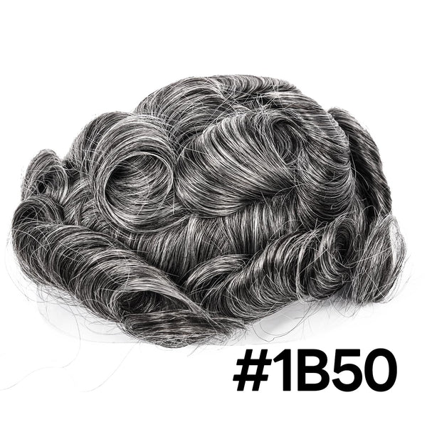Menn toupee hårsystem Ultra tynn hudhårstykke europeisk menneskehår erstatning 0,02-0,10 mm v-loop toupee for menn. (2# Darkest Brown, 8x10-0.06mm-0.08mm V-loop)