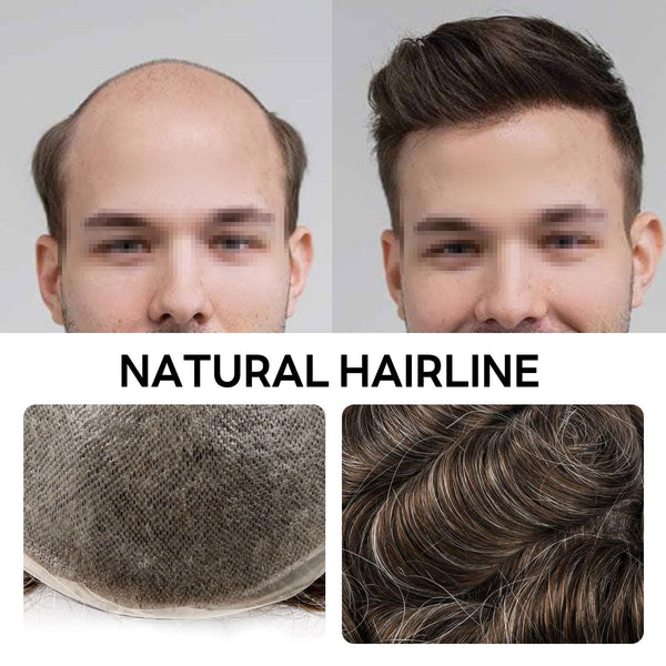 Menn toupee hårsystem menneskehår erstatning for menn 0,04 mm ultra tynn hud toupee for menn v-looped hårstykke (220# mørkest brun med 20% grå, 8x10 "-100% lys med-lys tetthet)