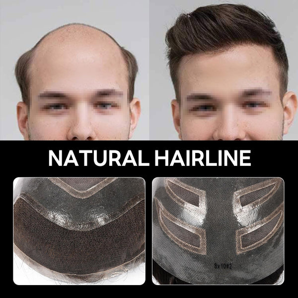 Generisk toupee for menn hårsystem fransk blonder front herre toupee europeisk menneskehår stykke fint mono hår erstatningssystem (1b# av svart, 8x10 ""-120% middels lys til middels tetthet)