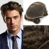 Swiss Lace Toupee for Men Hairpiece European Humanhair Replacement System Lace Front Men Toupee BleachedKnot Hairpiece. (320# Dark Brown with 20% Grey, 6x8"-100% Light Med-Light Density)