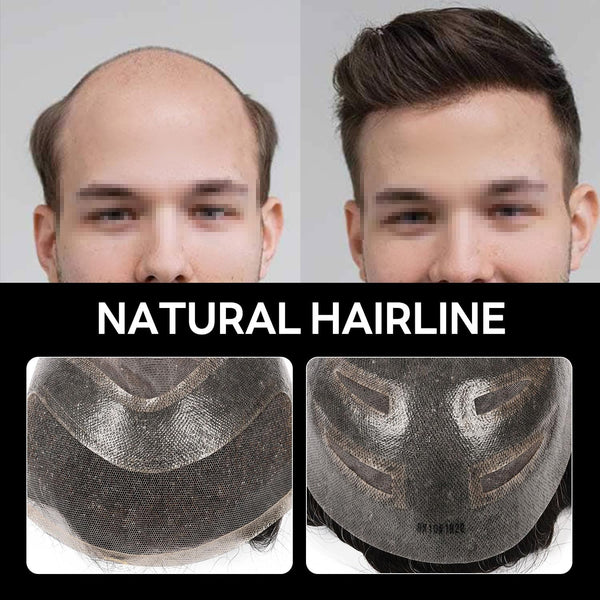 Mens Toupee Human Hair Pieces Wigs Durable Hair Replacement Systems for Men Wigs Fine Mono