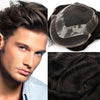 Toupee for menn hår erstatningssystem sveitsisk blonder menn toupee europeisk menneskehår hd blonder hårsystem poly hud pu rundt menn hårstykke. (Nr. 1 Jet Black, 7x9 "-100% Light Med-Light Density)