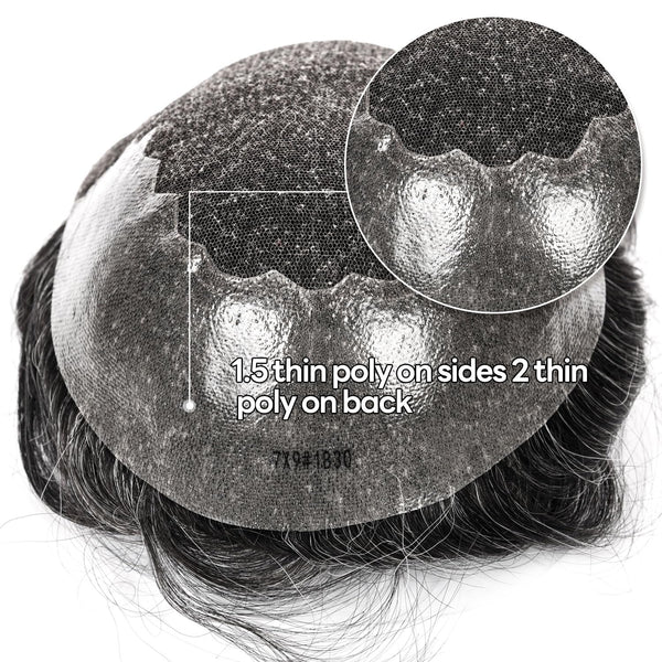 Swiss Lace Toupee for Men Hairpiece European Humanhair Replacement System Lace Front Men Toupee BleachedKnot Hairpiece. (320# Dark Brown with 20% Grey, 6x8"-100% Light Med-Light Density)