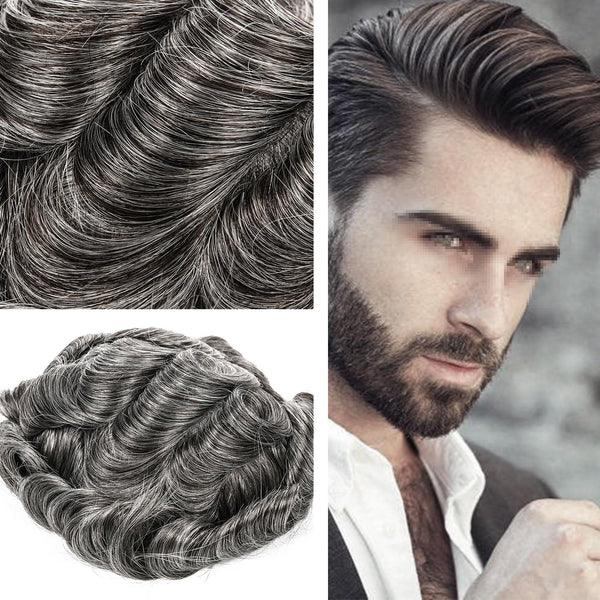 Menn toupee hårsystem Ultra tynn hudhårstykke europeisk menneskehår erstatning 0,02-0,10 mm v-loop toupee for menn. (2# Darkest Brown, 8x10-0.06mm-0.08mm V-loop)