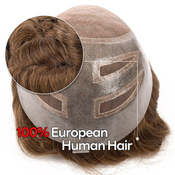 Generisk toupee for menn hårsystem fransk blonder front herre toupee europeisk menneskehår stykke fint mono hår erstatningssystem (1b# av svart, 8x10 ""-120% middels lys til middels tetthet)