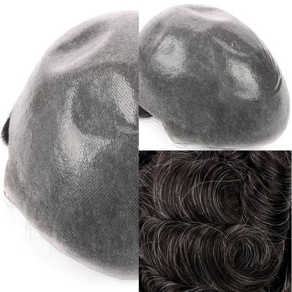 Menn toupee hårsystem menneskehår erstatning for menn 0,04 mm ultra tynn hud toupee for menn v-looped hårstykke (220# mørkest brun med 20% grå, 8x10 "-100% lys med-lys tetthet)