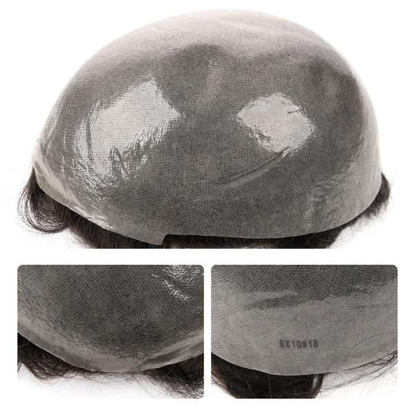 Menn toupee hårsystem menneskehår erstatning for menn 0,04 mm ultra tynn hud toupee for menn v-looped hårstykke (220# mørkest brun med 20% grå, 8x10 "-100% lys med-lys tetthet)