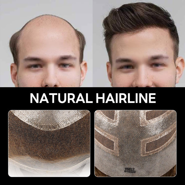 Generisk toupee for menn hårsystem fransk blonder front herre toupee europeisk menneskehår stykke fint mono hår erstatningssystem (1b# av svart, 8x10 ""-120% middels lys til middels tetthet)