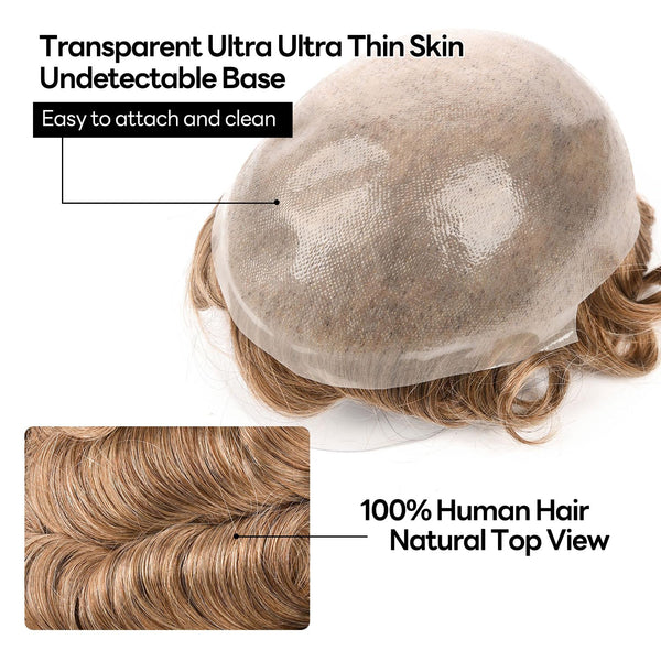 Menn toupee hårsystem Ultra tynn hudhårstykke europeisk menneskehår erstatning 0,02-0,10 mm v-loop toupee for menn. (2# Darkest Brown, 8x10-0.06mm-0.08mm V-loop)