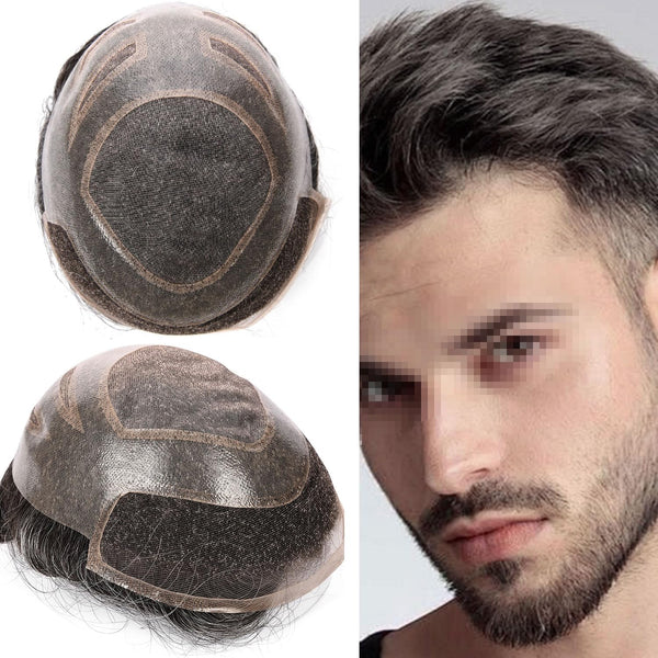Generisk toupee for menn hårsystem fransk blonder front herre toupee europeisk menneskehår stykke fint mono hår erstatningssystem (1b# av svart, 8x10 ""-120% middels lys til middels tetthet)