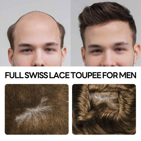 Human Hair Men's Hair Replacement System Full Swiss Lace Front Undetectable Breathable Men's Toupee (5# Medium Light Brown, 8x10-100% Light Med-Light Density)