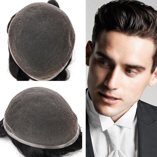 Human Hair Men's Hair Replacement System Full Swiss Lace Front Undetectable Breathable Men's Toupee (5# Medium Light Brown, 8x10-100% Light Med-Light Density)