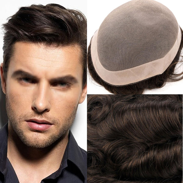 Generic Hair System For Men Toupee Fine Mono Hair Piece European Human Hair Replacement NPU Skin Around Toupee For Men (5# Medium Light Brown, 8x10""-120% Medium Light to Medium Density)