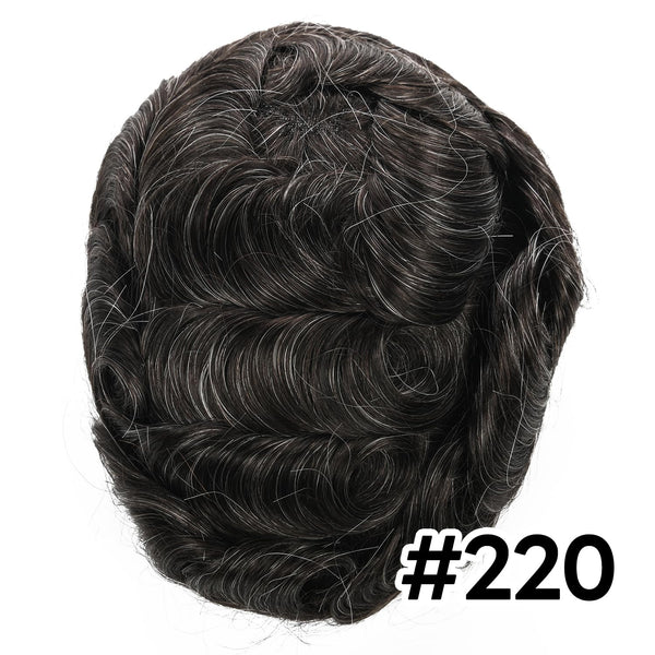 Menn toupee hårsystem menneskehår erstatning for menn 0,04 mm ultra tynn hud toupee for menn v-looped hårstykke (220# mørkest brun med 20% grå, 8x10 "-100% lys med-lys tetthet)