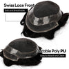 Toupee for menn hår erstatningssystem sveitsisk blonder menn toupee europeisk menneskehår hd blonder hårsystem poly hud pu rundt menn hårstykke. (Nr. 1 Jet Black, 7x9 "-100% Light Med-Light Density)