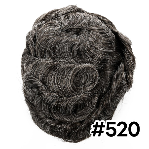 Menn toupee hårsystem Ultra tynn hudhårstykke europeisk menneskehår erstatning 0,02-0,10 mm v-loop toupee for menn. (2# Darkest Brown, 8x10-0.06mm-0.08mm V-loop)