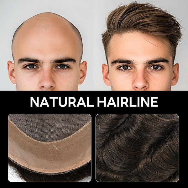 Generic Hair System For Men Toupee Fine Mono Hair Piece European Human Hair Replacement NPU Skin Around Toupee For Men (5# Medium Light Brown, 8x10""-120% Medium Light to Medium Density)