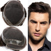 Toupee for menn hår erstatningssystem sveitsisk blonder menn toupee europeisk menneskehår hd blonder hårsystem poly hud pu rundt menn hårstykke. (Nr. 1 Jet Black, 7x9 "-100% Light Med-Light Density)